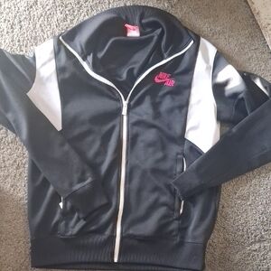 Nike Wmns Sz Large Track Style Vintage Zip Front Varsity Jacket with Pink Logo